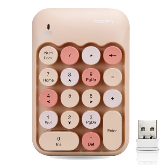 Picture of Lomiluskr Wireless Numeric Keypad with 2.4G USB Receiver, Cute Colorful Round Keycaps, Portable Financial Accounting Numpad Number Keyboard, Suitable for PC, Laptop (Milk Tea)