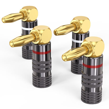 Picture of ZeniKon Right Angle Banana Plugs for Speaker Wire 2 Pairs/4 PCS, Speaker Banana Plugs 24K Gold Plated Connector for A/V Receiver, Amplifier, Surround Sound System, Banana Wall Plate, Home Theater