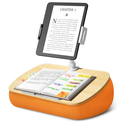 Picture of ERGONOV Cozy Kindle Pillow Stand with 360° Adjustable Tablet Holder, Wooden Panel, iPad Stand for Hands Free Reading in Bed, Couch, Sofa, Compatible with 4.7"-13" Kindle, iPad, Phone, up to 14"Laptop