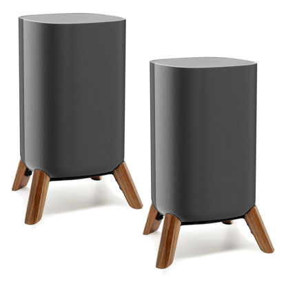 Picture of Real Wood Stand for Roku Wireless Speakers,Tripod Holder Accessories Protect Audio for Better Sound,Secure Stable Wooden Mount for roku Speaker (Walnut,2 Packs)