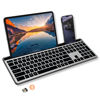 Picture of X9 Full Size Bluetooth Keyboard with Phone Holder - (2.4G + BT) - Rechargeable Multi Device Keyboard w/Copilot Key and AI for iPhone, Tablet, PC, Mac, iOS, Android - Backlit Wireless Keyboard - Gray