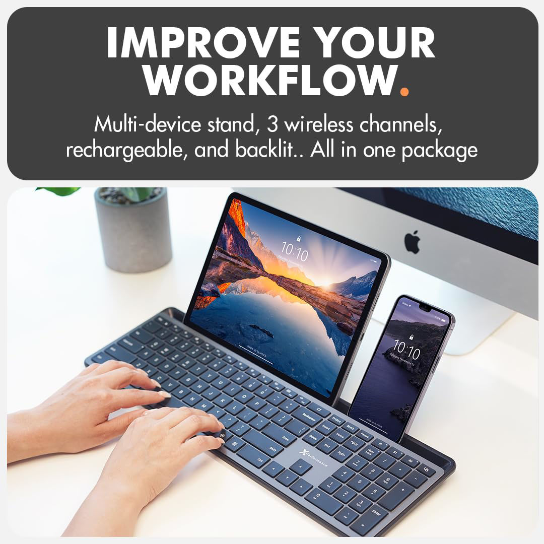 GetUSCart- X9 Full Size Bluetooth Keyboard with Phone Holder - (2.4G ...