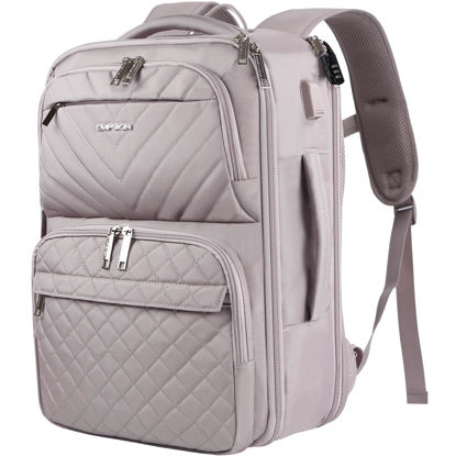 Picture of EMPSIGN Travel Backpack for Women, Large Carry On Backpack Airline Approved Personal Item Travel Bag, 17 inch TSA Friendly Laptop Backpack with USB Port, Casual Daypack Business Backpack, Grey Pink