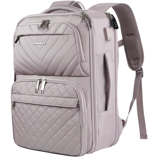 Picture of EMPSIGN Travel Backpack for Women, Large Carry On Backpack Airline Approved Personal Item Travel Bag, 17 inch TSA Friendly Laptop Backpack with USB Port, Casual Daypack Business Backpack, Grey Pink