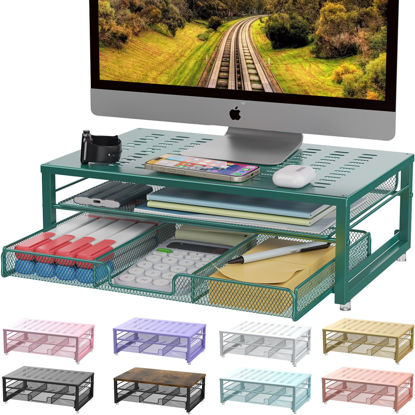Picture of gianotter Computer Monitor Stand Riser, Desk Organizers and Accessories with Drawer, Office Desk Accessories & Workspace Desktop Organizers Storage for Classroom Office Supplies Decor (Dark Green)