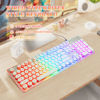 Picture of ANSWK Typewriter Style Keyboard with Metal Panel, Rainbow LED Backlit, Round Keys, Anti-ghosting, Spill Resistant, Light Up USB Wired Retro 104 Keys for Office/Gaming, White/Silver