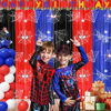Picture of Spider Web Birthday Party Decoration, 2Pack 3.3x6.6ft Spider Tinsel Foil Fringe Curtains and 1Pcs Birthday Banner, Red Blue Black Photo Booth Prop Backdrop, for Spider Birthday Party Decor Supplies