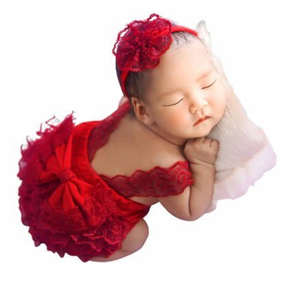 Picture of Ylsteed Newborn Photography Outfits Girl Newborn Photography Props Lace Romper Newborn Baby Photo Shoot Outfits Girls Photo Props (Strap Style - Red)