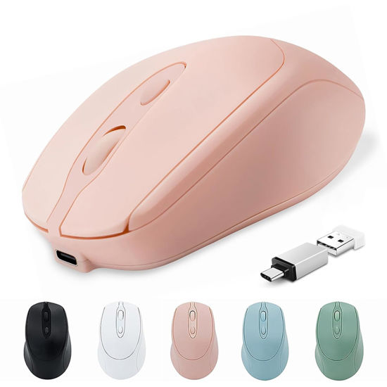 Picture of Bluetooth Wireless Mouse USB C for MacBook Air Pro/Computer/Laptop, Wireless Bluetooth Rechargeable USBC Mouse Compatible with Mac Book/iMac/iPad/Surface Pro PC Desktop Silent Ergonomic Mouse(Pink)