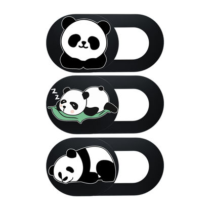 Picture of Webcam Laptop Camera Cover Slide, Cute Pattern Web Camera Cover, 0.02-Inch Ultra-Thin Fits for Laptop MacBook Pro iMac Air Computer Smartphones Tablets Protect Your Privacy Security (Panda-3Pack)