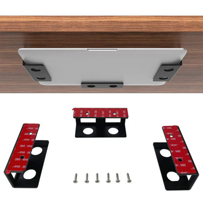 Picture of IFCASE Under Desk Laptop Mount with Adhesive & Screw in, Hard Aluminum Under Desk Shelf Holder for Laptop, Mac Mini, MacBook, Keyboard with Anti-Scratch Silicone (Black)