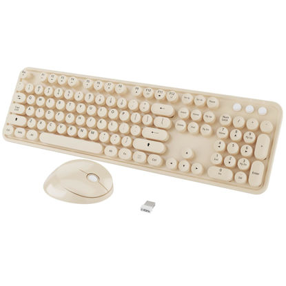 Picture of Wireless Keyboard,KOOTOP Cute Colorful 104 Keys Typewriter Retro Round Keycaps Keyboard for PC Laptop,Desktop,Windows, Home and Office Keyboards(Coffee)