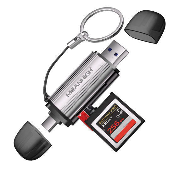 Picture of MEANHIGH SD Card Reader, USB-C and USB 3.0 Micro SD Card Adapter, Dual Connector Memory Card Reader for SDXC, SDHC, SD, MMC, RS-MMC, Micro SDXC, Micro SD, Micro SDHC Card