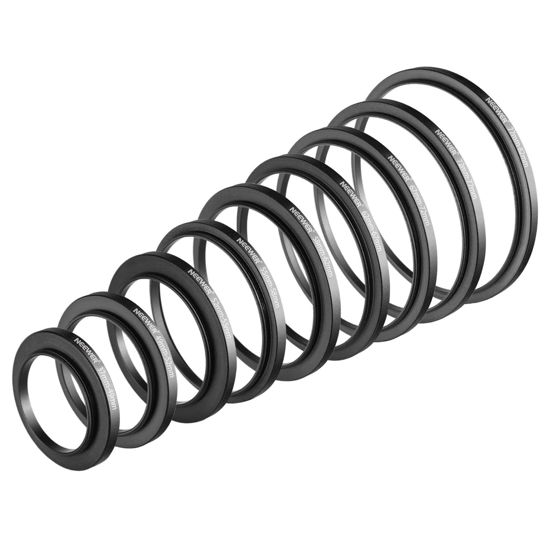 Picture of Neewer 9 Pieces Lens Filter Rings Set, Made of Anodized Aluminum, Includes: 37-49mm, 49-52mm, 52-55mm, 55-58mm, 58-62mm, 62-67mm, 67-67mm, 8-2.8 35" 72-77mm 77-82mm