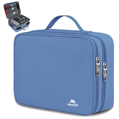Picture of MATEIN Electronics Organizer, Cable Organizer Bag Electronic Accessories Case with Handle for Cable, Cord, Tablet, Charger, Phone, Double Layers Tech Case Travel Gifts for Men and Women, Blue