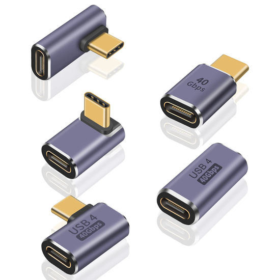 Picture of Poyiccot 5Pack USB C Adapter 40Gbps, USB C 90 Degree Adapter PD, Right Angle USB C Adapter 100W, USB 3.1 Type C Male to Female Adapter 8K USB C Extender Adapter for Laptop, Tablet and Phones