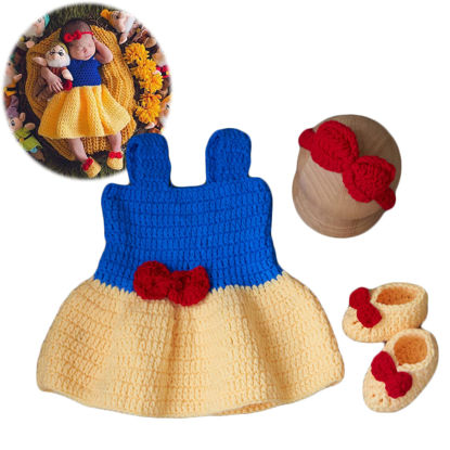 Picture of Zeroest Fairy Princess Newborn Photoshoot Outfits Girl Newborn Photography Props Crochet Knitted Newborn Baby Photography Outfits Boy (Yellow and Blue-01)
