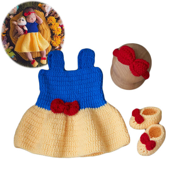 Picture of Zeroest Fairy Princess Newborn Photoshoot Outfits Girl Newborn Photography Props Crochet Knitted Newborn Baby Photography Outfits Boy (Yellow and Blue-01)