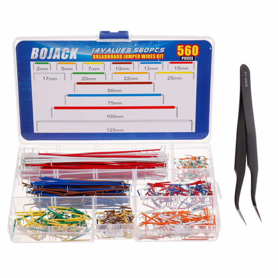 Picture of BOJACK 14 Vaules 560 pcs 2-125mm Solderless Flexible Breadboard Connecting Line Cables Breadboard Jumper Wires kit