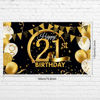 Picture of Birthday Party Decoration Extra Large Fabric Black Gold Sign Poster for Anniversary Photo Booth Backdrop Background Banner, Birthday Party Supplies, 72.8 x 43.3 Inch (21st)