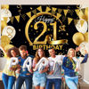 Picture of Birthday Party Decoration Extra Large Fabric Black Gold Sign Poster for Anniversary Photo Booth Backdrop Background Banner, Birthday Party Supplies, 72.8 x 43.3 Inch (21st)