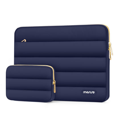 Picture of MOSISO 13-14 inch Laptop Case, 13.3 inch Puffy Laptop Sleeve Compatible with MacBook Air 13 13.6 M3 M2 M1/Pro 13/Pro 14, HP, Dell, ASUS, Lenovo, Polyester Horizontal Bag with Small Case, Navy Blue