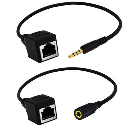 Picture of Seadream Network RJ45 Female to DC 3.5mm Adapter DC 3.5mm Male and 3.5mm Female TRRS 4 Pole Jack to RJ45 Female Cable Adapter for Touch Screen Device KTV