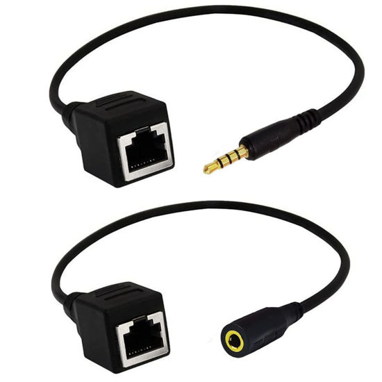Picture of Seadream Network RJ45 Female to DC 3.5mm Adapter DC 3.5mm Male and 3.5mm Female TRRS 4 Pole Jack to RJ45 Female Cable Adapter for Touch Screen Device KTV