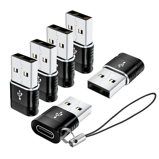 Picture of BaseNew USB to USBC Adapter 6 Pack,USBA to USBC Adapter,USB to USB C Adapter,USB Type C Adapter,USB to USB C Cable Converter Compatible with iPhone,MacBook,AirPod,Black