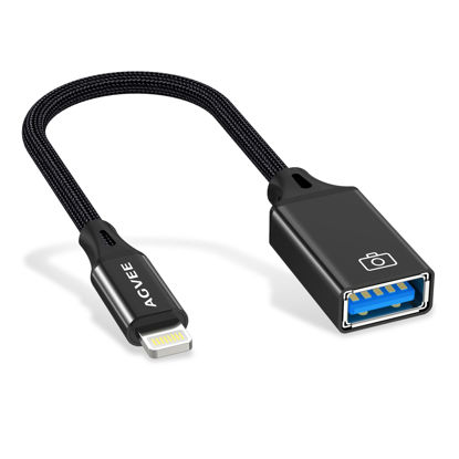 Picture of AGVEE Lightning to USB Camera Adapter, USB Female OTG Cable Adapter for iPhone iPad to Connect Card Reader, USB Flash Drive, MIDI, Keyboard, Mouse, Hubs, Plug & Play, Black