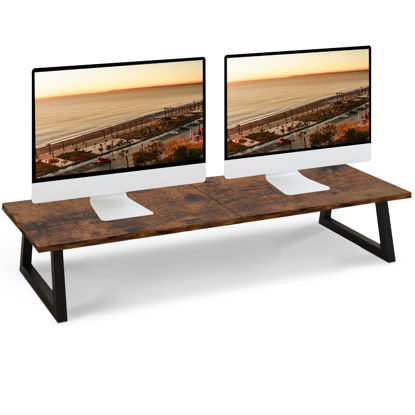 Picture of TEAMIX 31.5 inch Dual Monitor Riser for 2 Monitors, Long Monitor Stand Riser TV Stand Riser Monitor Stand for Desk Wood & Steel Desktop Riser Desk Organization Home Office