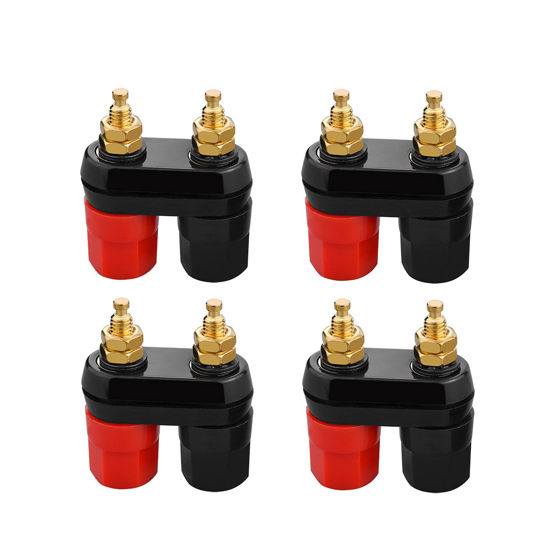 Picture of Borsuer 4Pcs Banana Plug Jack Female Socket Gold Plated Terminal Binding Post Dual 4mm Banana Plugs Connector for Speaker Amplifier Terminal