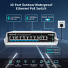 Picture of Outdoor Waterproof 8-Port PoE Switch with 8 Port PoE+@120W + Gigabit Uplink Port, 10 Port IEEE802.3af/at Power Over Ethernet Switch Unmanaged with VLAN and 250m Extender Function, Plug & Play