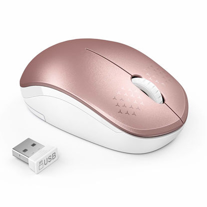 Picture of seenda Wireless Mouse, 2.4G Noiseless Mouse with USB Receiver Portable Computer Mice for PC, Tablet, Laptop, Notebook - Rose Gold&White