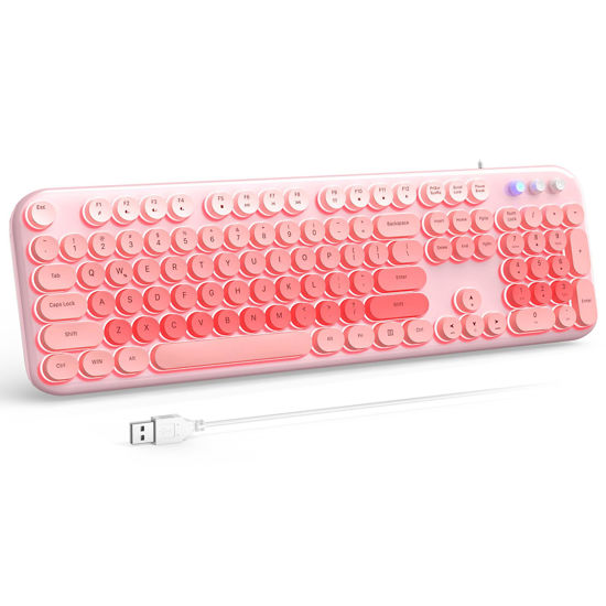 Picture of Atelus Wired Backlit Keyboard, USB Computer Keyboard with Retro Keycaps, Numeric Keypad and Media Hotkey for Office Desktop PC Laptop and Windows 7 8 10 11 (Pink Colorful)