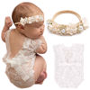 Picture of Newborn Photography Outfits, Cute Baby Lace Ribbon Rompers with Headband for Infant Photography Props (White)