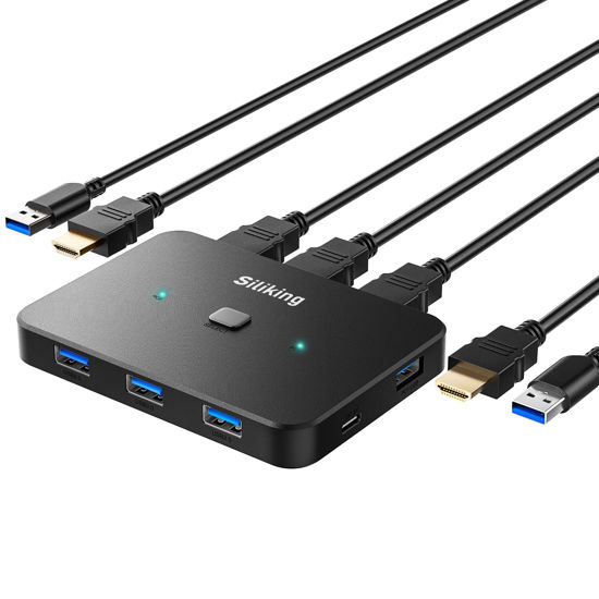Picture of 4K@60Hz HDMI KVM Switch for 2 Computers, 1 Monitor - USB Selector with 4 USB 3.0 Ports for Keyboard, Mouse, Printer, External Hard Drives, Includes 2 USB Cables and 2 HDMI Cables