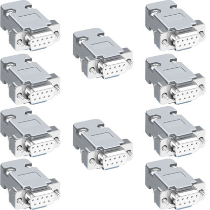 Picture of Jienk 10PCS DB9 Female RS232 D-SUB Serial Solder Cup Connectors Kit, Gold Plated Joints RS232 Serial Solder Type Port 9 Pin D Sub Couplers with Plastic Hoods, Strain Relief Grommet and Screws