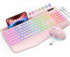 Picture of Wireless Keyboard and Mouse Combo, 9 Backlit Effects, Wrist Rest, Phone Holder, 2.4G Lag-Free Ergonomic Keyboards, Rechargeable Silent Cordless Set for Computer, Laptop, Mac, Windows -SABLUTE（Pink）