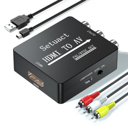 Picture of Setuact HDMI to AV Converter, HDMI to RCA Converter, Supports PAL/NTSC for Apple TV, Roku, Fire Stick, Blu-ray, DVD Player, Older TV, Projector, (with Male RCA Cables)
