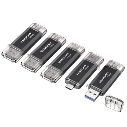 Picture of Vansuny 5 Pack 128GB USB C Flash Drive 2 in 1 OTG USB 3.0+USB C Memory Stick with Keychain Thumb Drive Photo Stick Jump Drive for Android Smartphones, Computers, MacBook, Tablets, PC