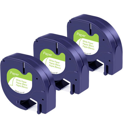 Picture of 3PK Work for Dymo Label Maker Cartridge Letratag Refills Replace with DYMO LetraTag 100H 100T 200B 12mm x 4m for DYMO Letratag Label Maker Refills Paper 91330 10697 Black on White for QX50 XR XM 2000