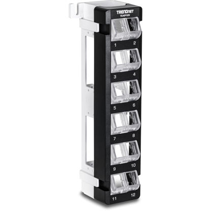 Picture of TRENDnet 12-Port Blank Angled Wall Mount Keystone Patch Panel, TC-KP12V, Use with TRENDnet Keystone Jacks (Sold Separately), Snap-in Style, Quick and Easy Access, 89D Wall Mount Bracket Included