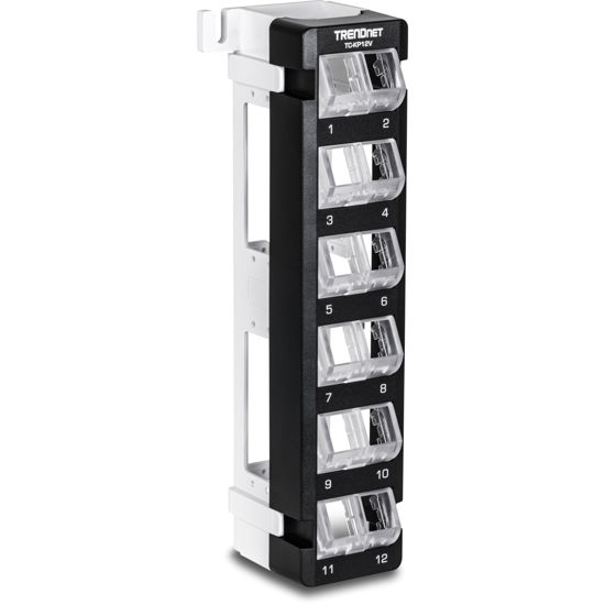 Picture of TRENDnet 12-Port Blank Angled Wall Mount Keystone Patch Panel, TC-KP12V, Use with TRENDnet Keystone Jacks (Sold Separately), Snap-in Style, Quick and Easy Access, 89D Wall Mount Bracket Included