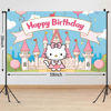 Picture of Pink Castle and Cute Pink Cat Background Birthday Decorations, Pink Castle and Pink Cat Birthday Party Backdrop Baby or Girl Birthday Banner Birthday Party Supplies (5x3ft)