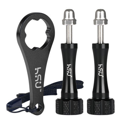 Picture of HSU Aluminum Alloy Thumbscrew Set (Extension)+ Wrench for Gopro Hero 12, 11, 10, 9, 8, 7, 6, 5, 4, Compatible with GoPro Media Mod, AKASO Campark and Other Action Cameras (Black)