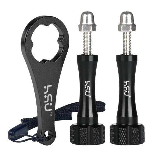 Picture of HSU Aluminum Alloy Thumbscrew Set (Extension)+ Wrench for Gopro Hero 12, 11, 10, 9, 8, 7, 6, 5, 4, Compatible with GoPro Media Mod, AKASO Campark and Other Action Cameras (Black)