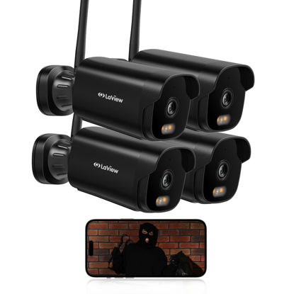 Picture of LaView Outdoor Security Cameras 3K 5MP HD,Cameras for Home Security with AI Human Detection,IP65 Waterproof,2-Way Talk,Clear Night Vision,2.4G WiFi,SD Card Slot&US Cloud Storage,Work with Alexa(4pcs)