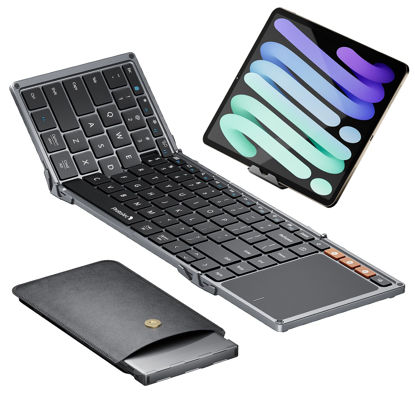 Picture of ProtoArc Foldable Keyboard with Touchpad, XK01 TP Folding Portable Keyboard, Full Size Keys, Large Trackpad Bluetooth Travel Keyboard for iPad, iPhone, Laptop PC Tablets - Black Gray