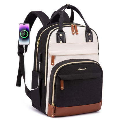 Picture of LOVEVOOK Backpack Purse for Women, Fits 17 Inch Laptop, Fashion Travel Work Anti-theft Bag, Business Computer Waterproof University Backpacks, Beige-Black-Brown